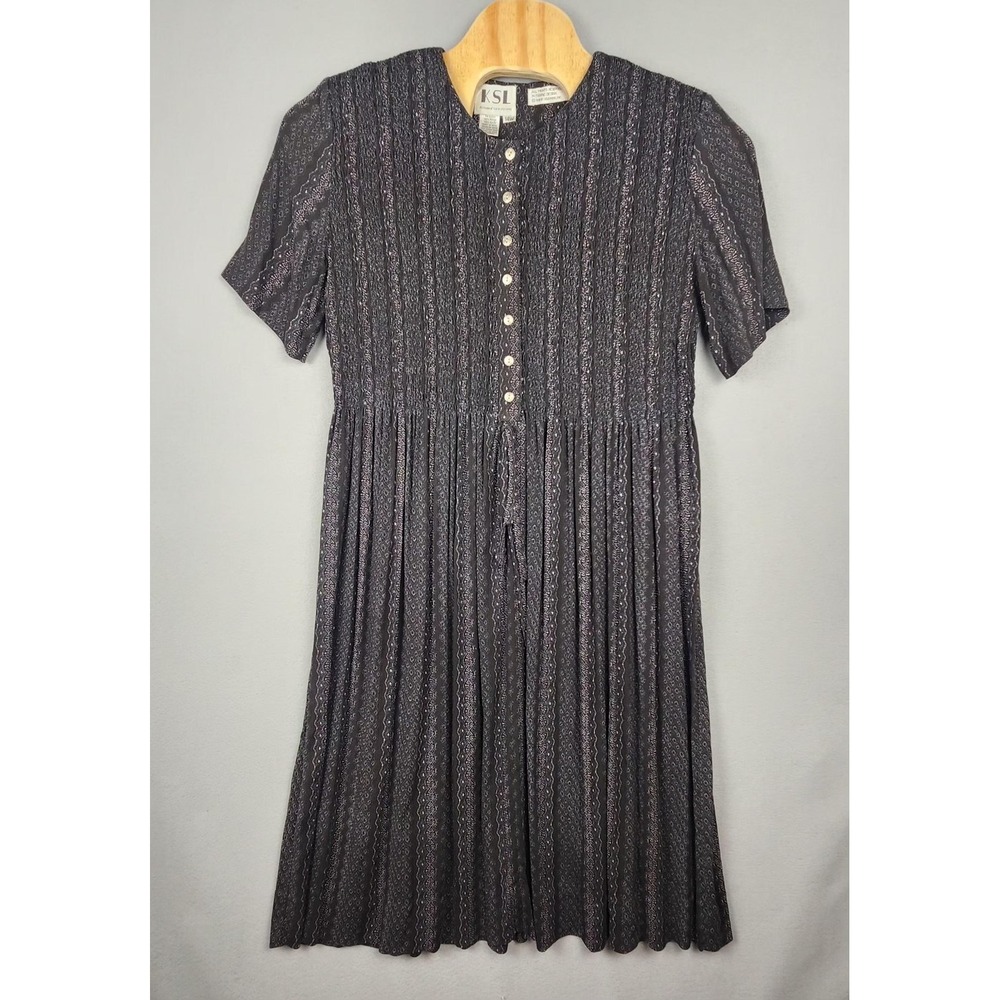 KSL Karin Stevens Dress Womens 14W Black‎ White Button Front Short Sleeve Plus